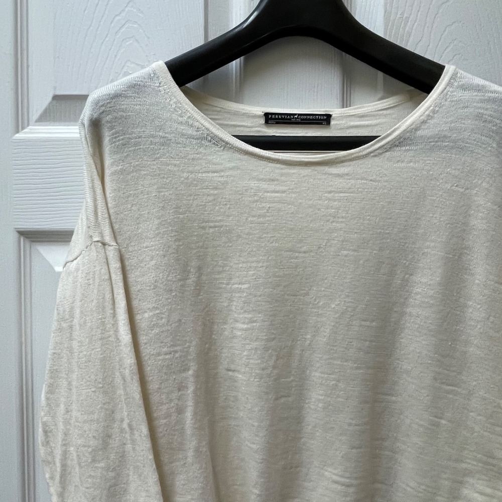 Peruvian Connection XSmall Ivory Boatneck Slub Knit Drop Sleeve Top Cotton‎